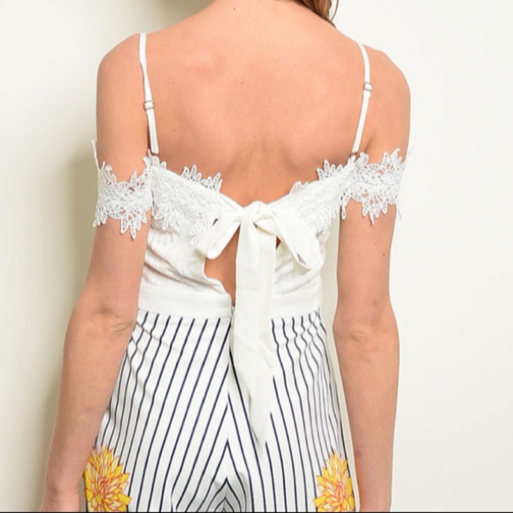 Brand New White & Blue Striped Floral Jumpsuit - Picture 6 of 8